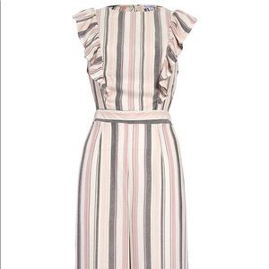 Ruffle Trim Stripe Wide Leg Crop Jumpsuit